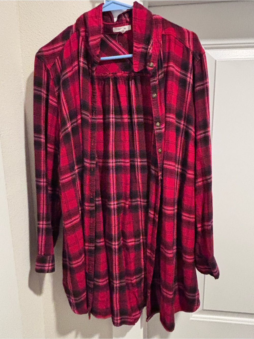 Maurices Red and Black Plaid Button-Down Shirt Jacket